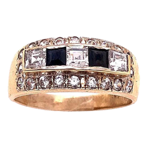 14 Karat Yellow Gold Black Onyx and Diamond Band / Ring Wedding Bridal, Size 7.5