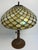 Metal Antique American Tiffany Style Leaded Stained Glass Table Lamp With Amber Jewels For Sale - Image 7 of 11