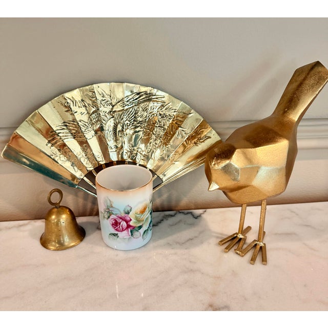 Rose Mid-Century Porcelain Rose Cachepot With Gold Trim With Matching Plate For Sale - Image 8 of 12