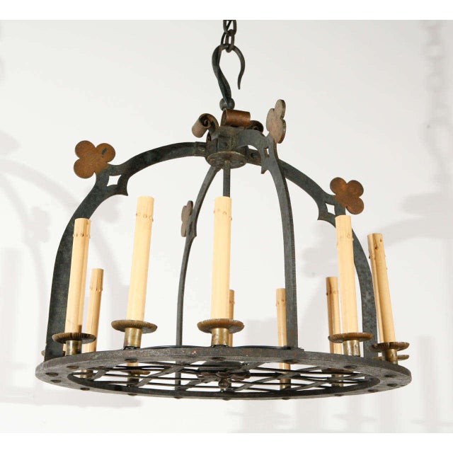 1930s French Iron & Brass Chandelier For Sale - Image 9 of 10