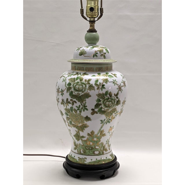 Green & White Floral Chinoiserie Ginger Jar Lamp Chairish