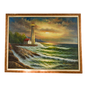 Mid 20th Century Framed Signed Shoreline Symphony Oil on Canvas