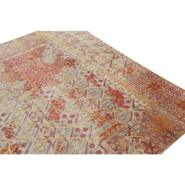 2010s Rug & Kilim’s Hand-Knotted Floral Rug in Red, Gold, Blue Geometric Pattern For Sale - Image 5 of 7