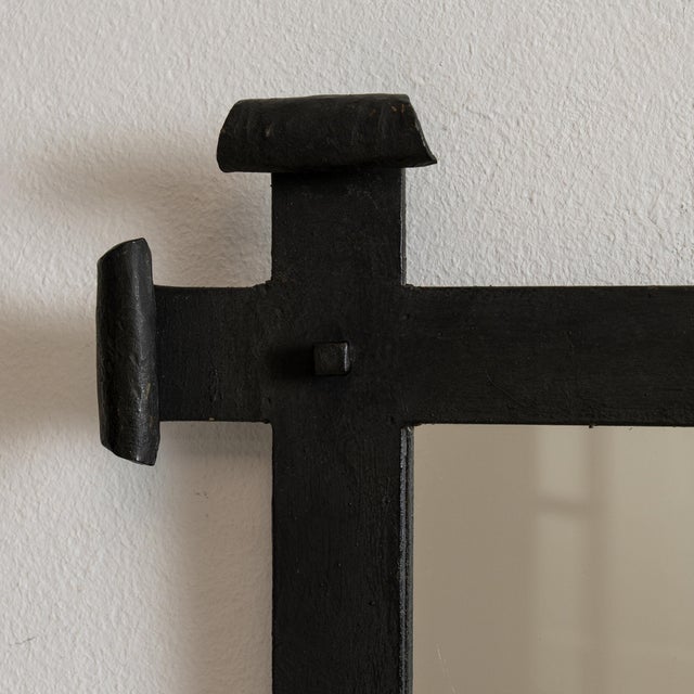 French Mid 20th Century France Black Iron Mirror For Sale - Image 3 of 7
