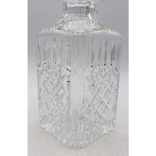 Anglo-Irish square shaped decanter with stopper, circa 1900. Demilune cut lines at shoulders. Canted line cut corners &...