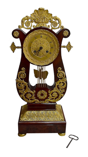 Empire Lyre Pendulum in Mahogany and Gilded Bronze