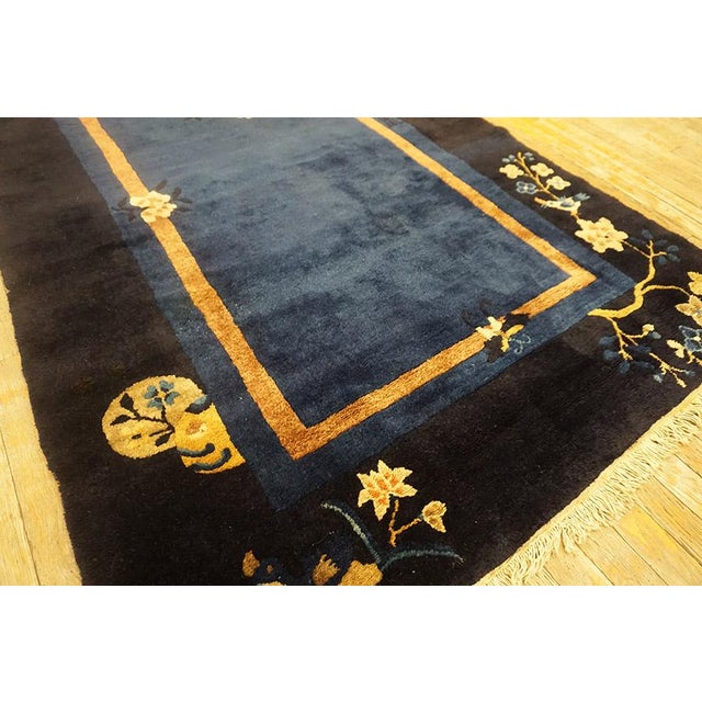 Marvelous Navy Color With Distinctive Floral Details Foliate Pattern Antique Chinese Peking Rug For Sale - Image 9 of 13