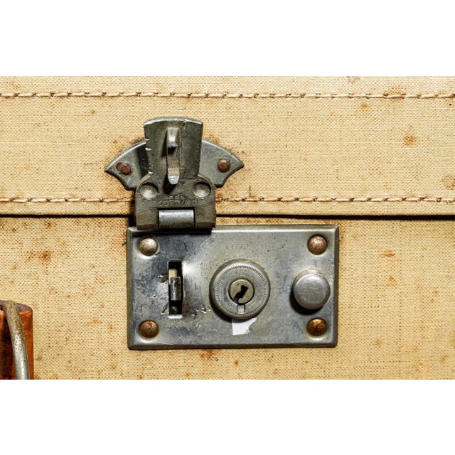 Decorative 1930s Travel Trunk Luggage Suitcase Antique Leather Canvas Travel Home Decor Storage For Sale In New York - Image 6 of 15