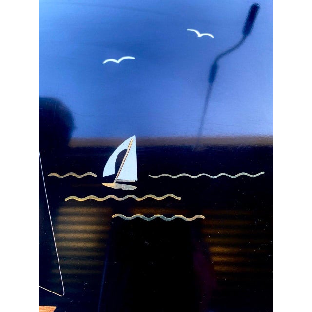 Black Mid 20th Century Blueprints Under Sail Serving Tray For Sale - Image 8 of 10