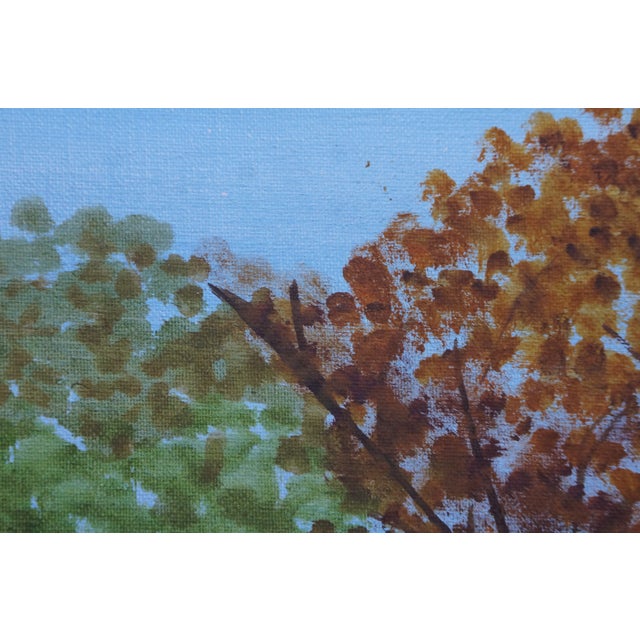 Margaret Skiles White Farmhouse in Autumn Oil Painting on Board 30" For Sale - Image 11 of 13