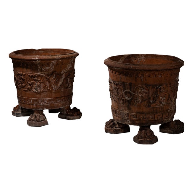 Large Terracotta Planters on Lion's Paw Feet, Italy, Late 19th-Early 20th Century, Set of 2 For Sale