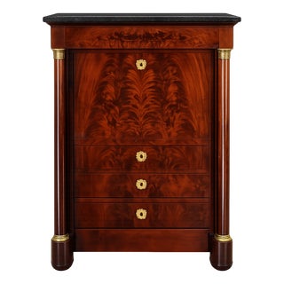 French Empire Secretaire in Flame Mahogany with Black Marble Top, 1800s For Sale