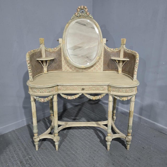 French Painted Bergere Dressing Table, 1900 For Sale - Image 13 of 18