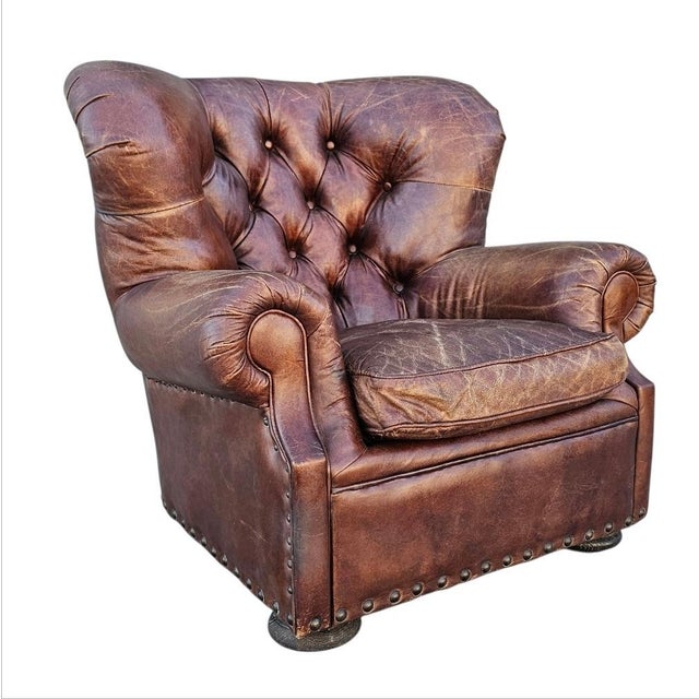 Restoration Hardware Churchill Tufted Leather Armchair For Sale - Image 9 of 18