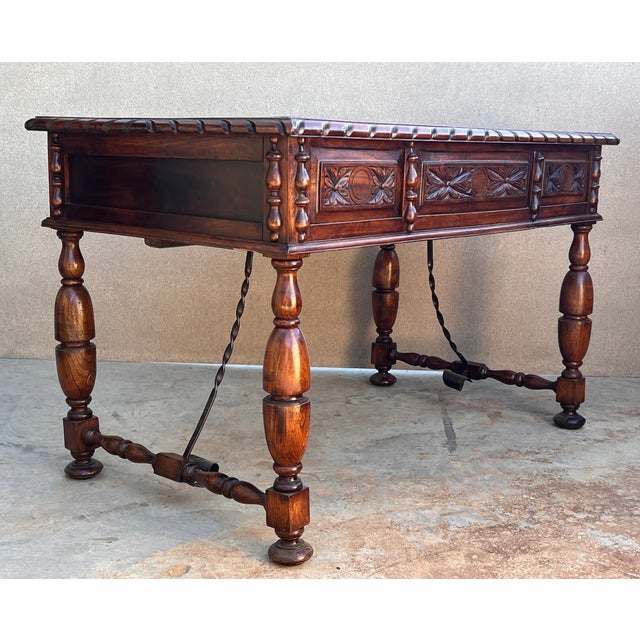 20th Two Sides French Louis XV Style Carved Walnut Desk With Three Drawers For Sale In Miami - Image 6 of 10