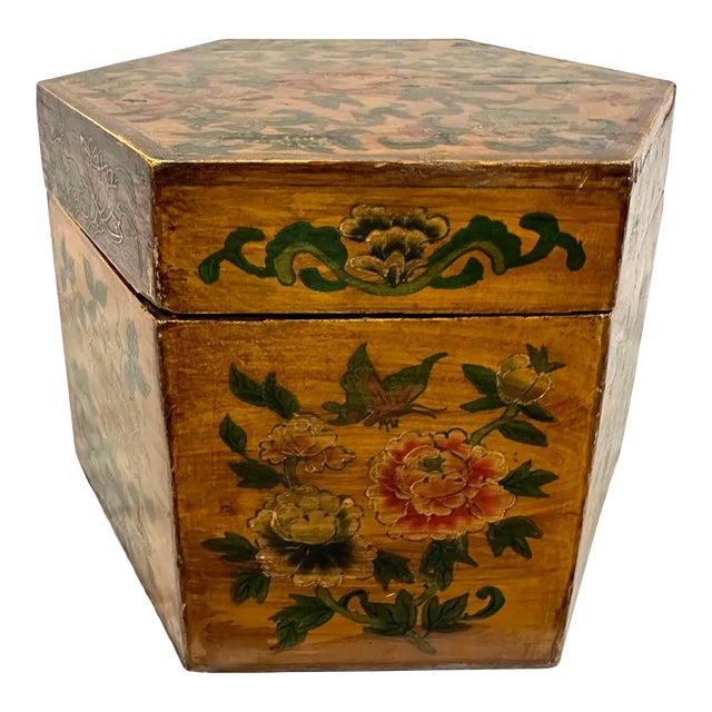 Mid 20th Century Chinese Hand Painted Sewing Box, Jewelry Box For Sale