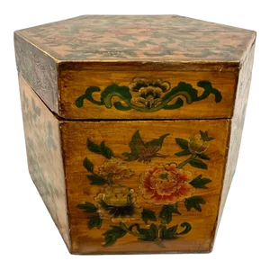 Mid 20th Century Chinese Hand Painted Sewing Box, Jewelry Box