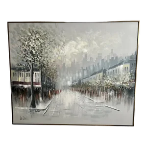 Mid Century Modern Cityscape Abstract Oil Painting by Lee Reynolds