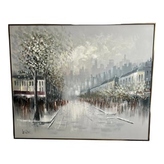 Mid Century Modern Cityscape Signed Abstract Oil Painting by Lee Reynolds For Sale