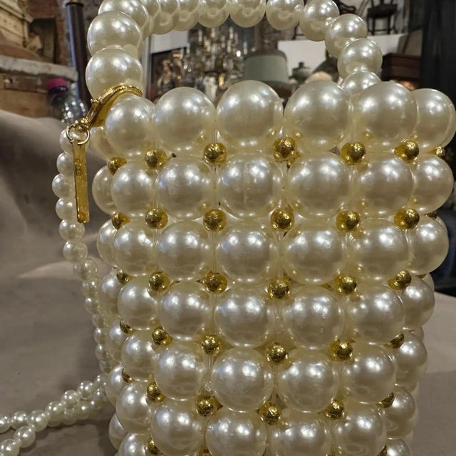 21st Century Never Used Faux Pearls and Brass Minaudière by Coppola E Toppo For Sale - Image 4 of 11