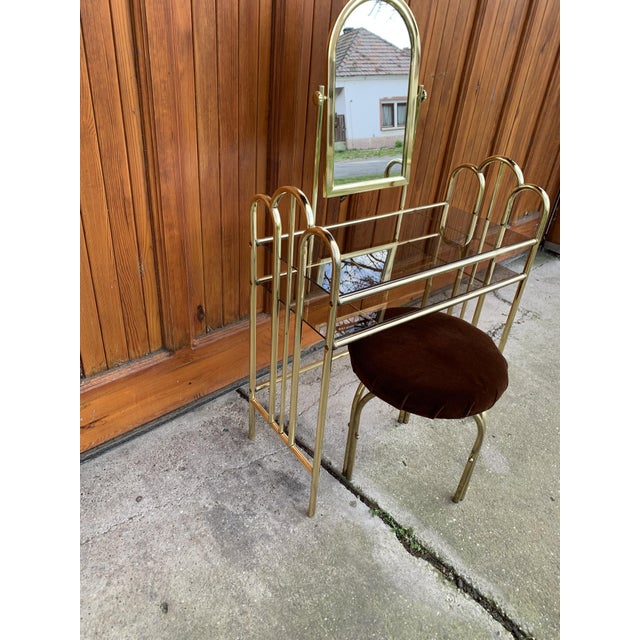 1950s Vintage Dressing Table and Stool in Brass, 1950s, Set of 2 For Sale - Image 5 of 7