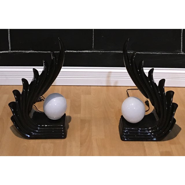 1980s Art Deco Inspired Winged Globe Lights - a Pair For Sale - Image 6 of 6