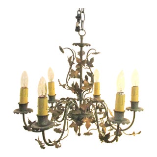 Vintage Spanish Tole Floral 6 Light Chandelier For Sale