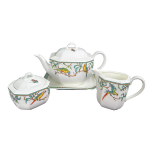 1980s Heinrich W-Germany “Amazona” Bone China Tea Set – Teapot, Creamer, Sugar Bowl and Underplate