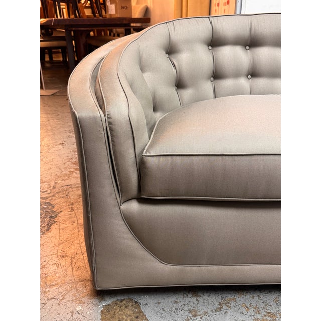 Taupe Bespoke Curved Tufted Tuxedo Sofa For Sale - Image 8 of 12