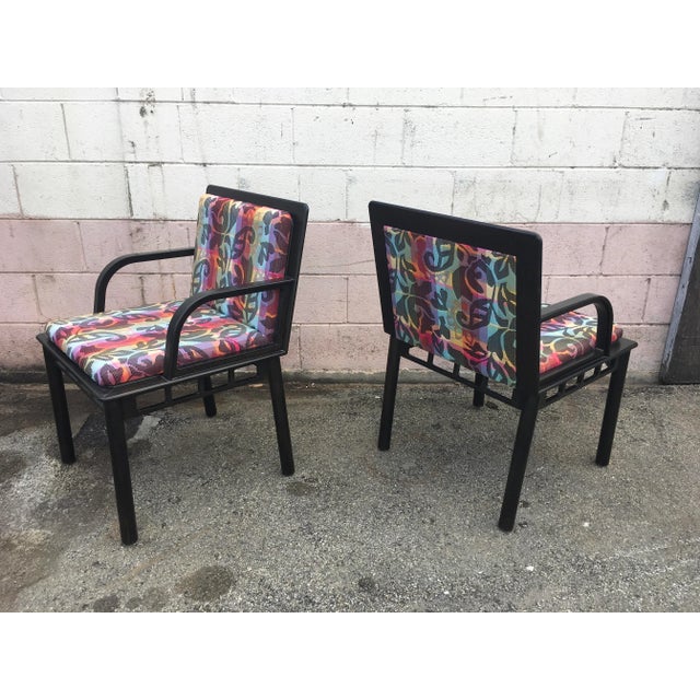 Wood Set of 8 Ettore Sottsass “Bridge” Dining Chairs for Knoll – Postmodern 1988, Original Fabric & Labels For Sale - Image 7 of 13