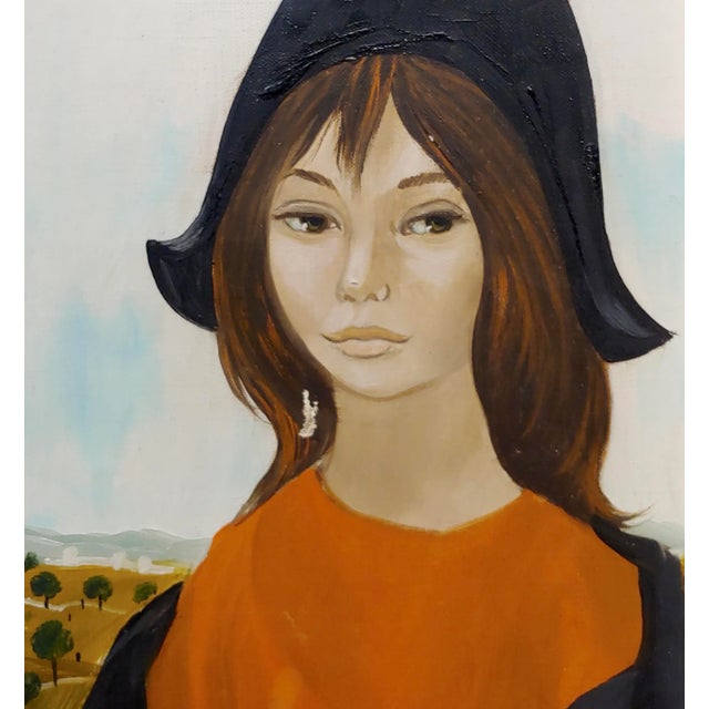 Jean-Pierre Serrier -Portrait of a Modern Mona Lisa -1960s Surrealist Oil Painting For Sale - Image 4 of 8