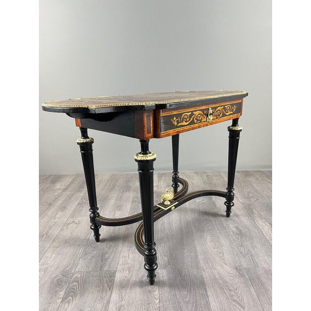 19th Century Napoleon III Writing Table in Marquetry and Gilt Bronze For Sale - Image 10 of 12