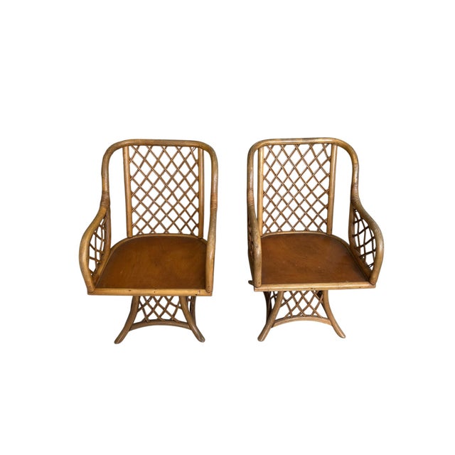 Mid 20th Century Rattan Latticed Dining Set With Glass Top Table For Sale - Image 12 of 16
