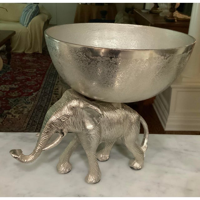 Sculptural Elephant Compote Bowl Centerpiece, Textured Metal. Palm Beach Regency, British Colonial & Grandmillennial Decor. See Pics for Versatility! For Sale - Image 9 of 9