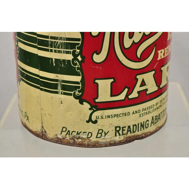 Metal Vintage Raco 25 Lbs. Advertising Lard Tin Metal Can Reading Pa Twin Handles For Sale - Image 7 of 10