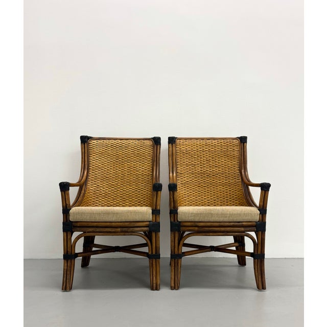 Postmodern Vintage Woven Rattan Lounge Chairs - A Pair For Sale - Image 3 of 7