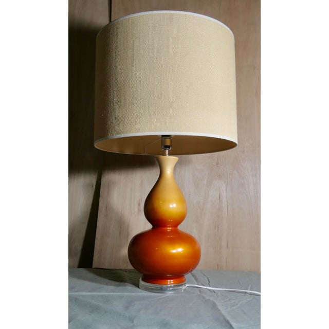 Iridescent Ceramic Table Lamp with Linen Shade, 1960s For Sale - Image 9 of 9