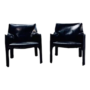 Pair Mario Bellini Black Leather Cab Chairs, Model 414 for Cassina Italy, 1980