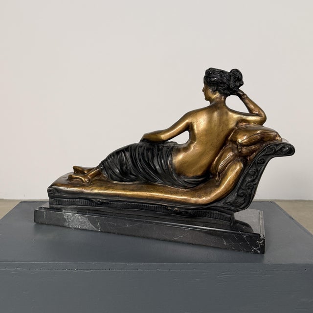 Metal Neoclassical Bronze “Paulina on Chaise Lounge” – 19” Long For Sale - Image 7 of 7