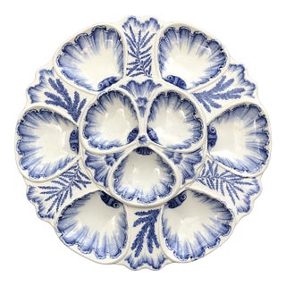 19th Century Blue and White Oyster Plate Vieillard Bordeaux For Sale