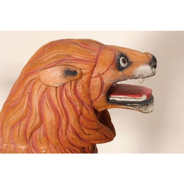 American Folk Art Hand-Carved and Painted Solid Pine Stationary Standing Lion For Sale - Image 10 of 18