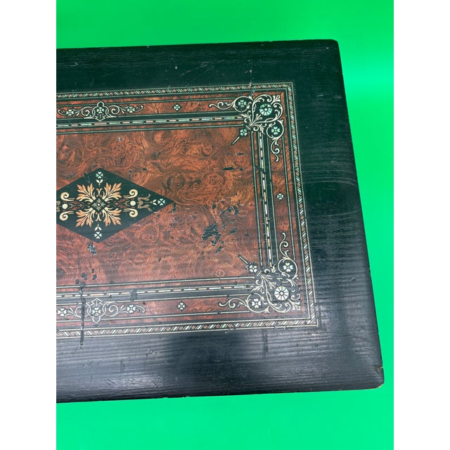 Antique Victorian Writing Slope Lap Desk Portable Box Velvet Interior W/ Key For Sale - Image 4 of 12