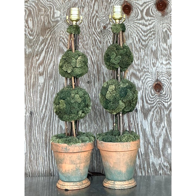 Green Vintage Regency Topiary Lamps - A Pair For Sale - Image 8 of 11