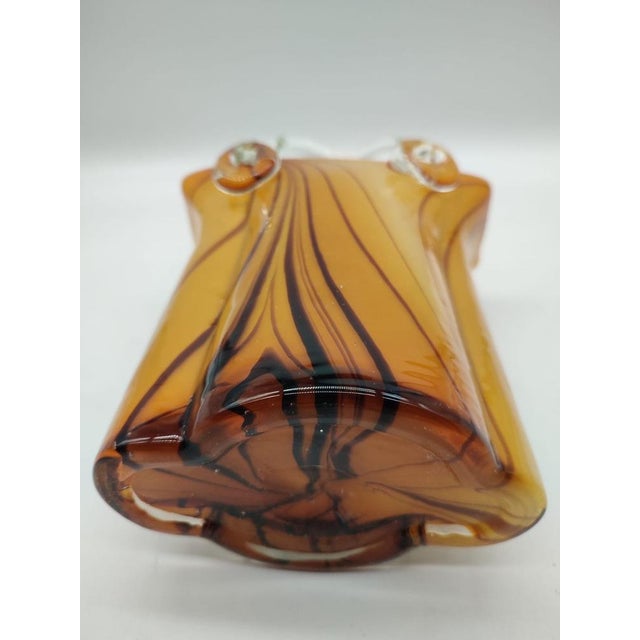 Large Mid-Century Modern Sommerso Art Glass Basket Vase in Amber and Brown, 1970s For Sale - Image 9 of 12