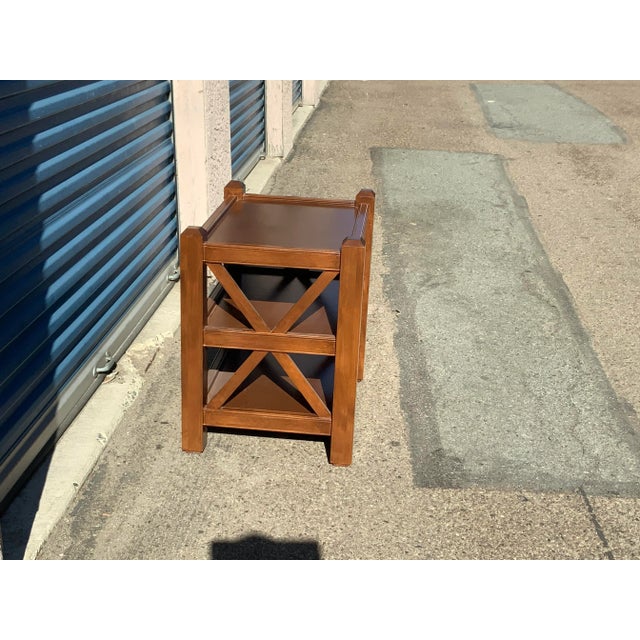 Modern end table with walnut finish. End table is made of alder, best wood you can use! Well made with a unique look and...