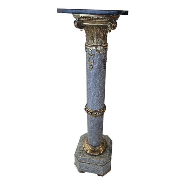 Ornate French Style Louis 16th Gray Marble and Bronze Pedestal For Sale