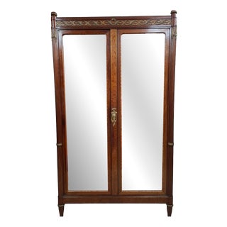 Late 19th Century Louis XVI Mahogany and Veneered Wardrobe with Mirror For Sale