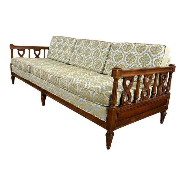 Vintage Mediterranean Spanish Revival Style Sofa With Wood Details by