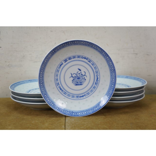 Mid 20th Century Tienshan Chinese Chinoiserie Blue White Rice Grain Dinner Service - 55pcs For Sale - Image 12 of 16