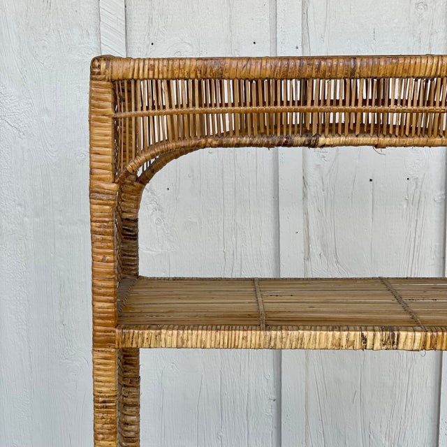 Wood 1970s Coastal Rattan Wrapped Etagere, A Pair For Sale - Image 7 of 12